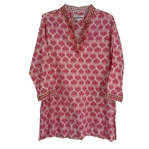 Foxcroft Women 3/4 Sleeve Wrinkle Free Tunic Top Shirt Blouse Size 14 Beaded